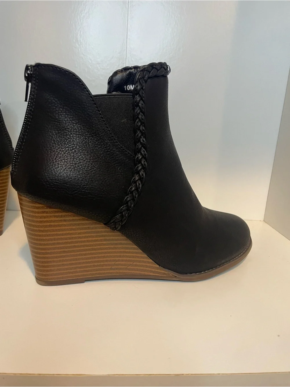 Maurices Black Braided-Trim Wedge Ankle Booties